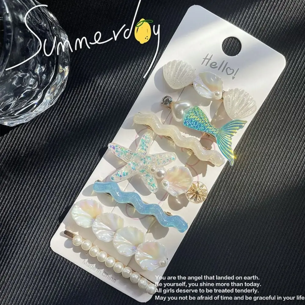 5 uds nueva serie Ocean Shell estrella de mar pinzas para el cabello perla rosa sirena horquillas tocado de princesa púrpura niñas - imagen 2