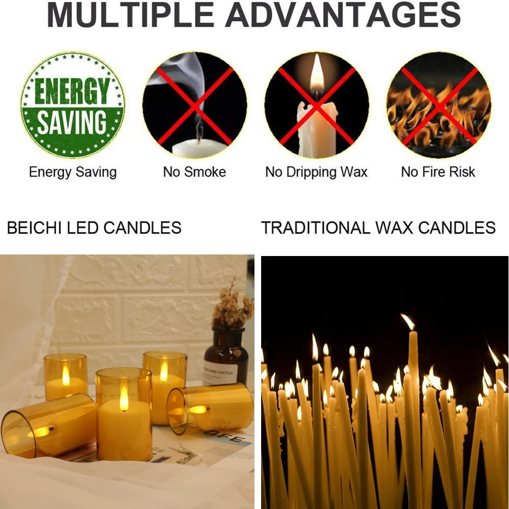 Velas electrónicas votivas sin llama acrílicas con temporizador y Control remoto, candelita LED parpadeante para decoración del hogar de Navidad y boda - imagen 5