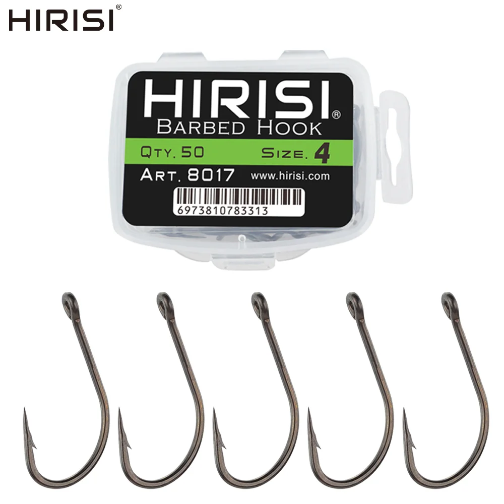 Hirisi 50 Uds. Anzuelos de púas de acero inoxidable con revestimiento para pesca de carpa 8017