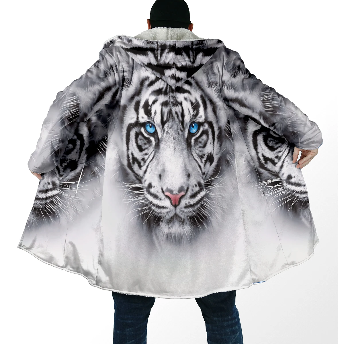 2025 capa de moda de invierno para hombre, capa con capucha de lana gruesa con estampado 3D de tigre Animal, capa cálida informal Unisex DP91 - imagen 2