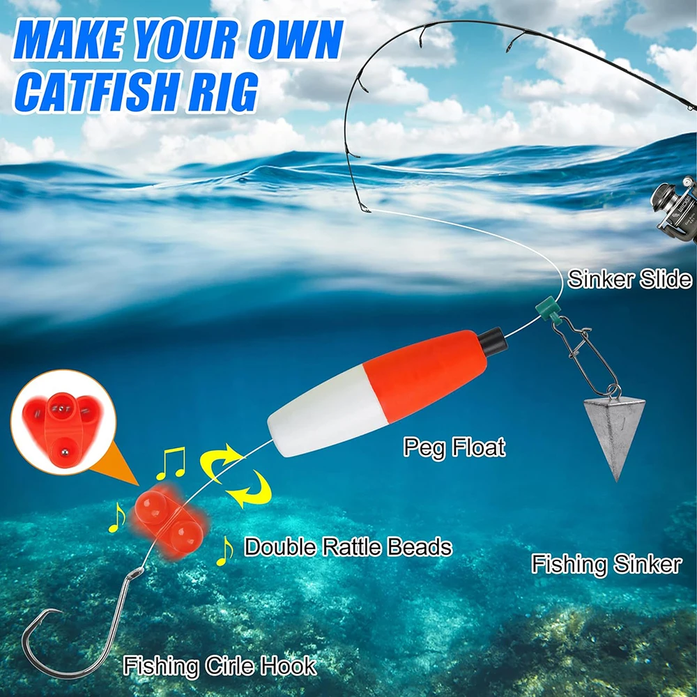 Kit de fabricación de aparejos de pesca Catfish, accesorios de aparejo con línea de ratán, señuelo flotante, caja de aparejos de pesca, 83 piezas - imagen 3