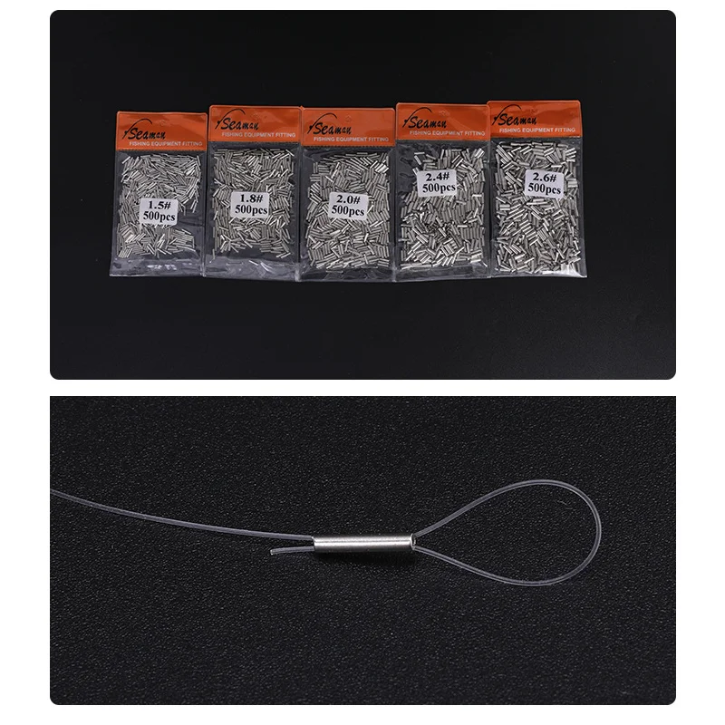 Tubo de línea de anzuelo de aparejos, accesorios de equipo de pesca, tubos de cobre pequeños, abrazaderas de juntas de alambre de acero, equipo de pesca, 500 unids/lote - imagen 5