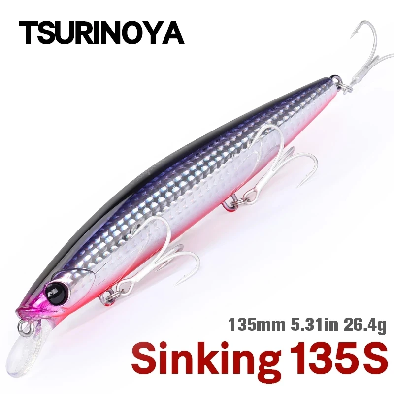 Tsurinoy-señuelo de pesca de agua salada, 4 piezas, 135mm, 26,4g, ultralargo, Minnow, bayoneta, Tungaten, peso, lubina, cebo duro - imagen 4