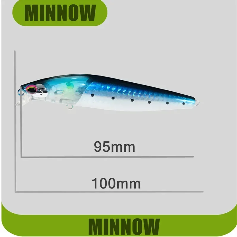 GREENSPIDER-señuelo flotante de pececillos de fundición larga, anzuelo de pesca, Wobbler, lubina, Lucio, Crankbait, 95mm, 13g - imagen 3