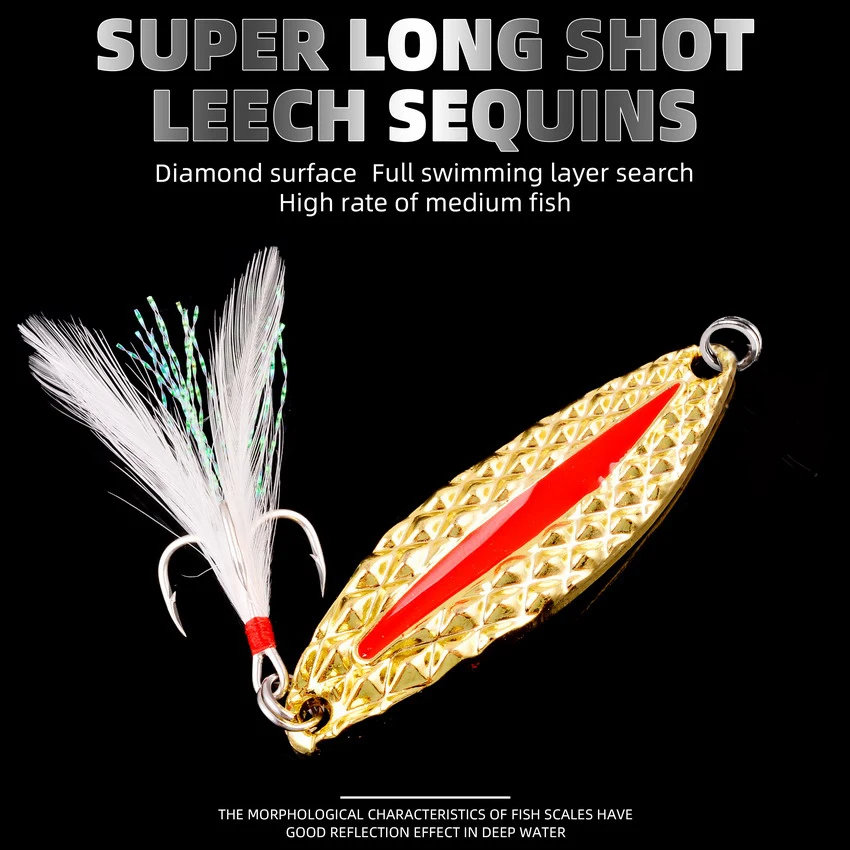 Señuelos luminosos de Metal para Pesca, anzuelo triple de plumas de 5g, 7g, 10g, 15g, 20g, cebo Artificial para truchas, lubinas, aparejos de Pesca, 4 piezas - imagen 5