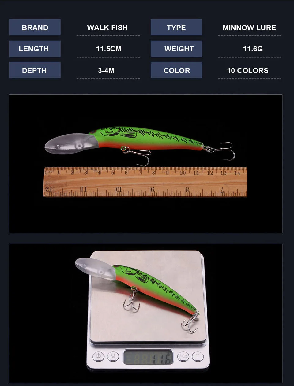 Experimente la emoción de la pesca con nuestro pescado de caminata Un señuelo versátil y duradero diseñado para una variedad de profundidades y condiciones