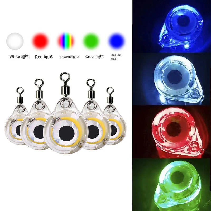 Mini señuelo de pesca con luz LED, gota profunda, forma de ojo subacuático, cebo de pesca de calamar, señuelo luminoso para atraer peces