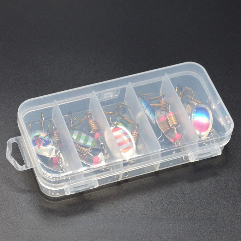 Caja de aparejos de pesca de plástico transparente, 5 compartimentos, caja de almacenamiento de Señuelos de Pesca, herramienta de pescado, 13x6cm - imagen 5
