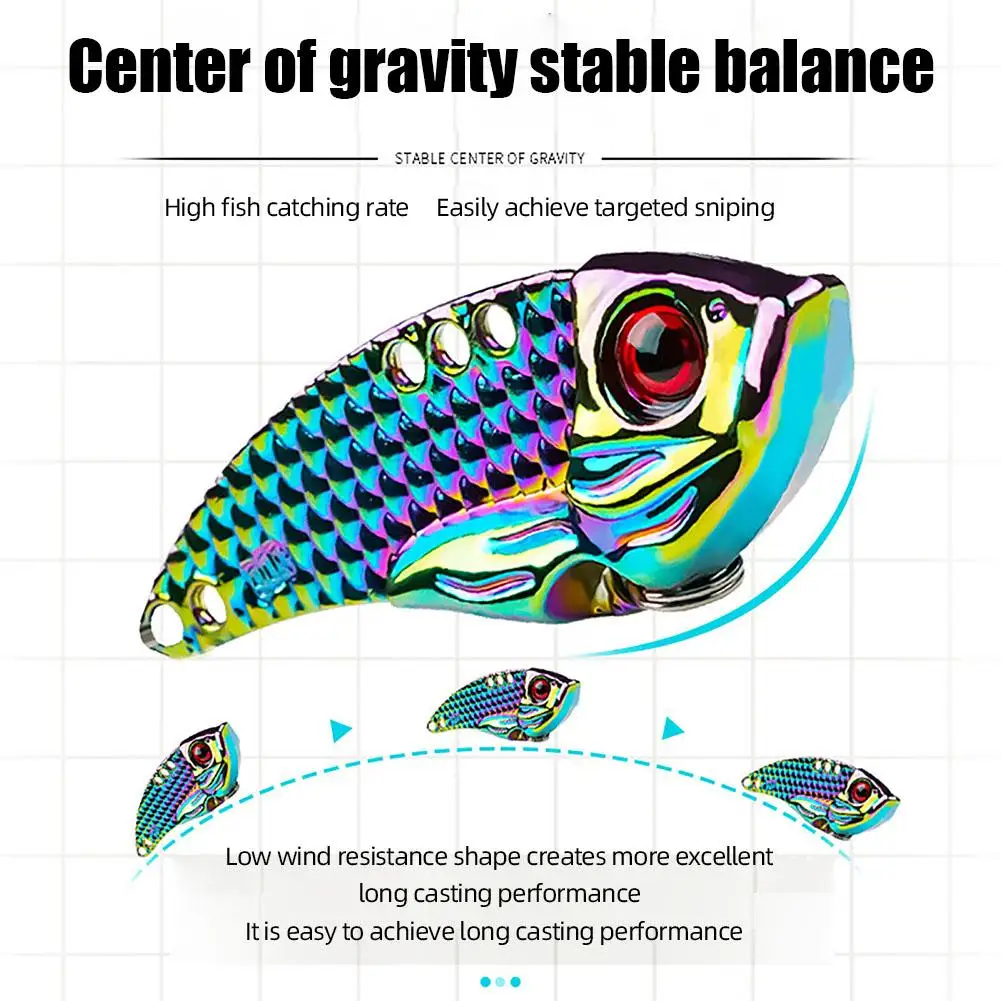 Señuelos de Pesca Vib coloridos de fundición larga, lentejuelas, ojos 3d, cebo Artificial falso para agua de mar y agua dulce - imagen 4