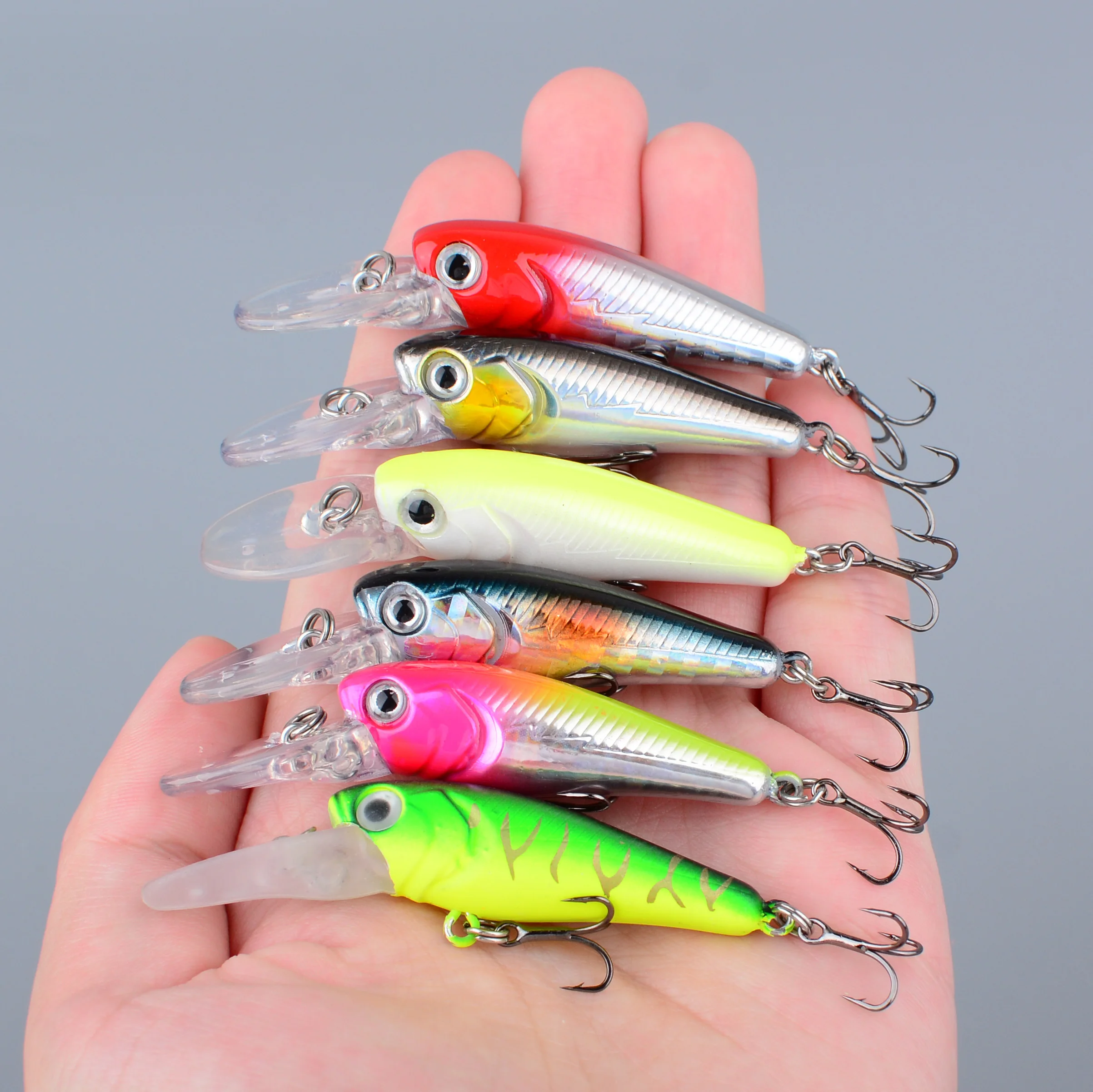 Señuelos de pesca Minnow, 6 uds., Wobblers realistas, juego de señuelos de pesca, herramienta, anzuelos afilados, accesorios de pesca de carpa para trucha y lubina - imagen 3