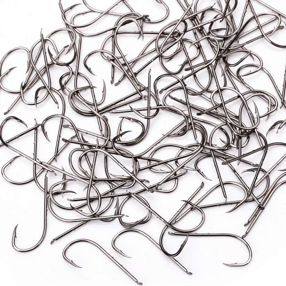 Anzuelos de pesca con púas de acero con alto contenido de carbono FTK con planos 1 # -10 #   Caja de aparejos de pesca con cabezal de anzuelo, accesorios de pesca de carpa, 100 Uds. - imagen 5