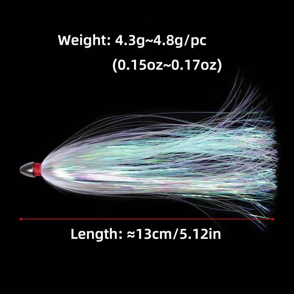 3 ~ 6 uds 5 "/4,5g bruja de mar cabeza de cobre Mylar Flash falda cola de teaser pesca de agua salada señuelo de curricán para Fluke Spigola Mahi Wahoo - imagen 3