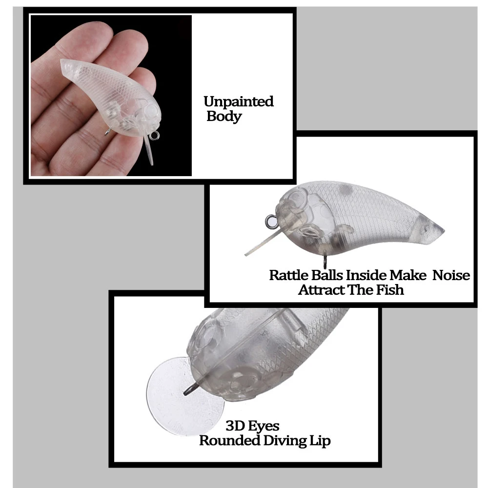 Chan'sHuang 20 piezas cebo en blanco sin pintar 60mm/8g sonajero flotante labio redondeado Crankbait DIY señuelo de pesca Artificial hecho a mano - imagen 5
