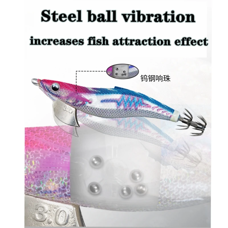 Japón YAMASHITA bola de acero anzuelo de calamar cebo de madera para camarones EGI-OH SEARCH # 2.5 # 3.0 # 3.5 12g/17g/24g Cebo de calamar con brillo luminoso - imagen 4