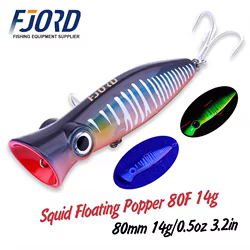 FJORD-señuelo de pesca Popper Glow, 80mm, 14g, Swimbait, cebos duros flotantes, Lucio, lubina, superficie de agua salada, andador, suministros de pesca