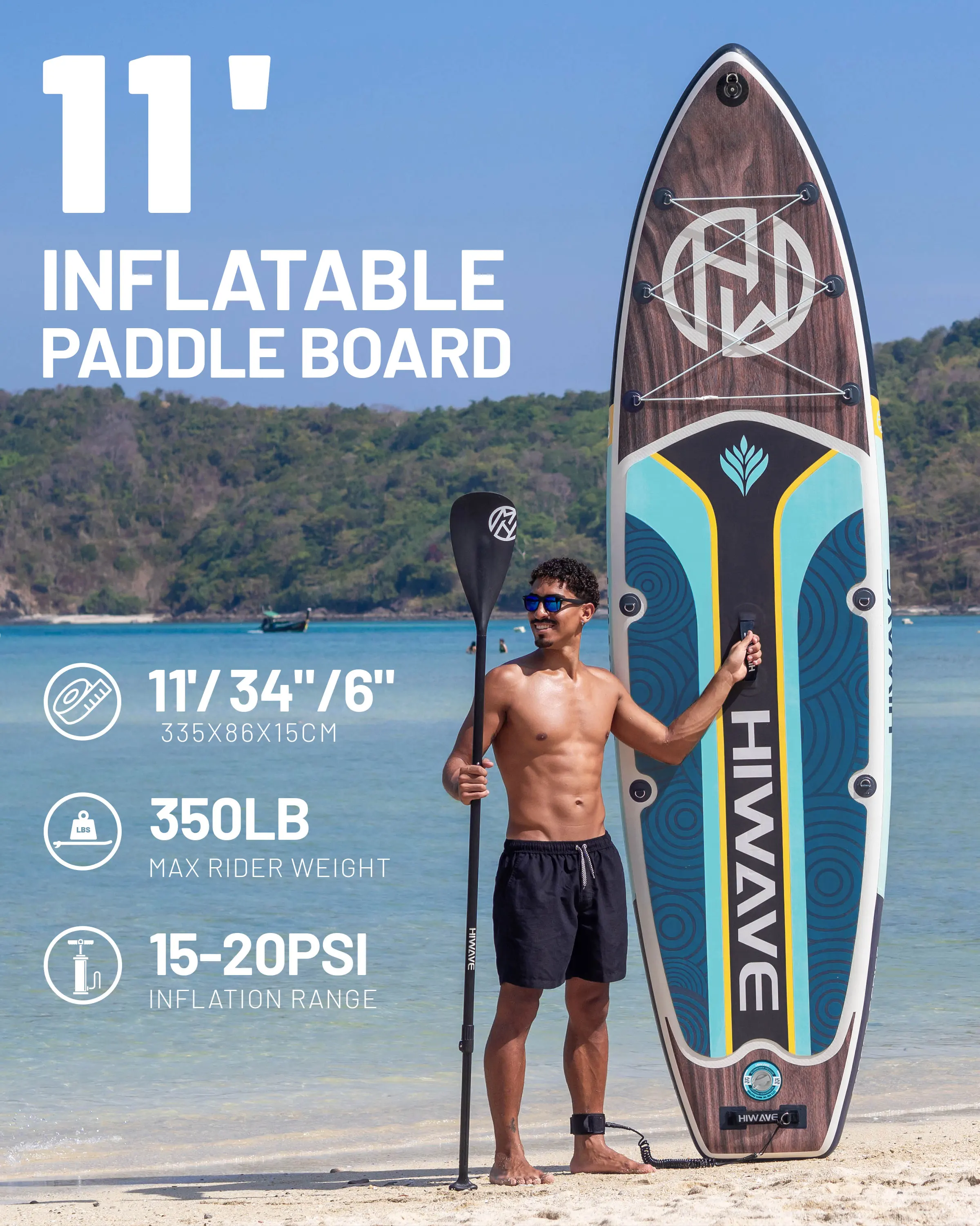 HIWAVE-tablero de Paddle inflable impermeable para adultos, estilo de pie, pesca acuática con accesorios, SUB MYBOAT - imagen 2