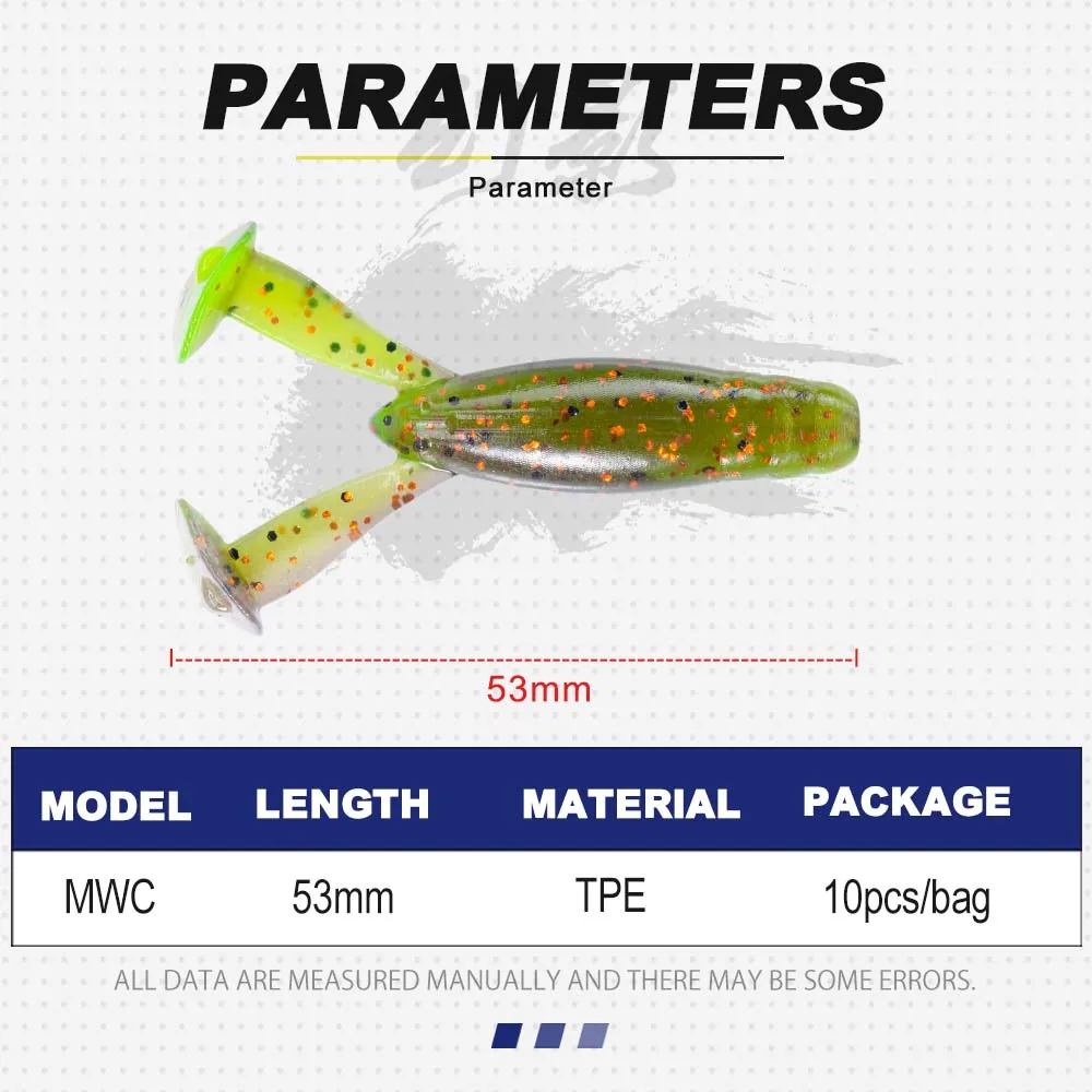 D1-señuelo suave de pesca de carpa, accesorio de 53MM, 2G, 10 piezas, Predator, cebo de agua dulce, leurre souple, jigging Action para Lucio, Pecsa - imagen 4