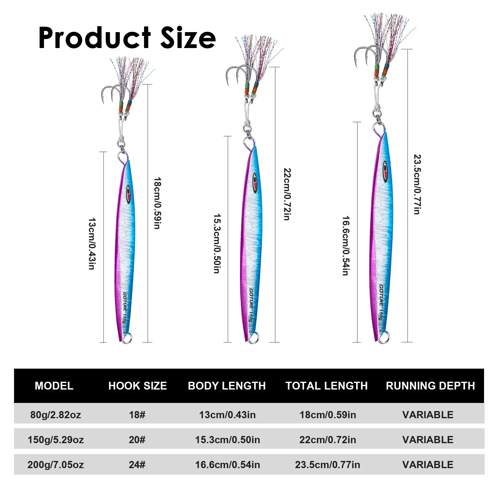 Goture-señuelo luminoso de Metal para pesca en el mar, cebo de Jigging lento, hundimiento rápido, 4-5 colores, 80g/100g/150g/200g - imagen 5