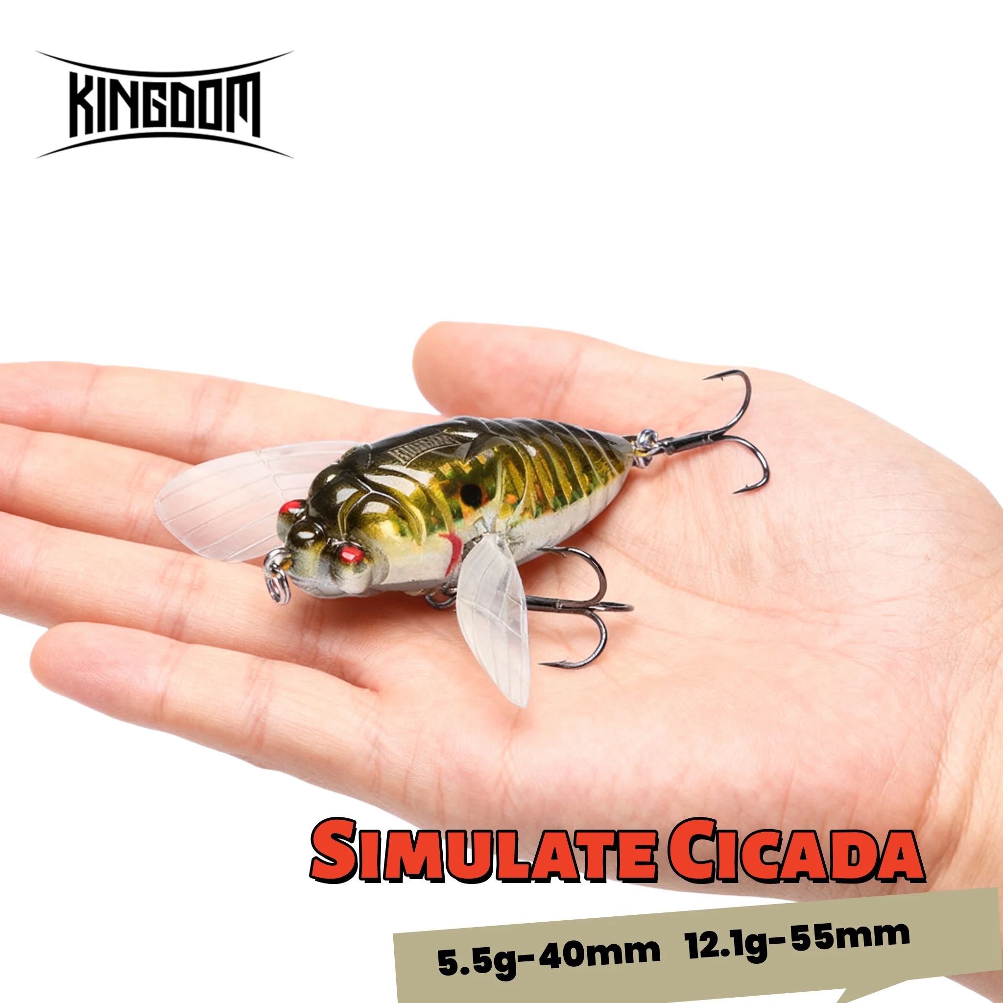 Señuelos de pesca de cigarra de simulación Kingdom, 40mm, 55mm, cebo duro Topwater, flotador de agua salada, columpio de insectos biónico, Wobblers duros