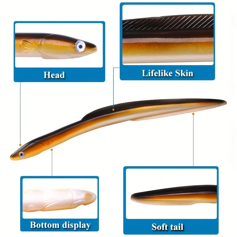 Señuelo de Anguila Artificial suave de 300mm y 58g de largo, Swimbait, Anguila eléctrica Artificial, cebo suave, simulación de peces de agua salada, carpa, bagre, lubina - imagen 2