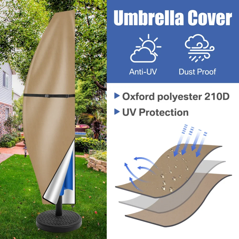Cubierta de sombrilla de jardín con varilla y anillo de tracción protección UV 210D Oxford tela impermeable voladiza cubierta de sombrilla grande al aire libre - imagen 3