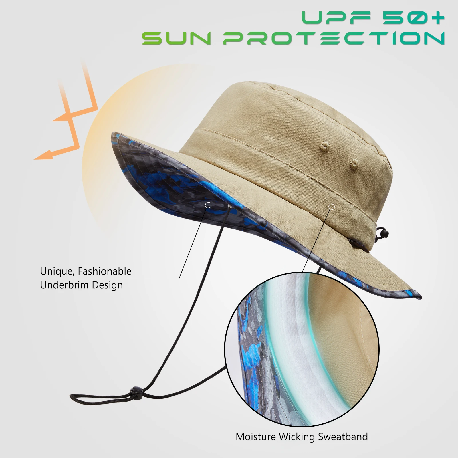 Sombrero de sol plegable UPF 50 + para hombre y mujer, sombrero de cubo con estampado de ala inferior, ideal para verano, senderismo, pesca, playa, Safari - imagen 5