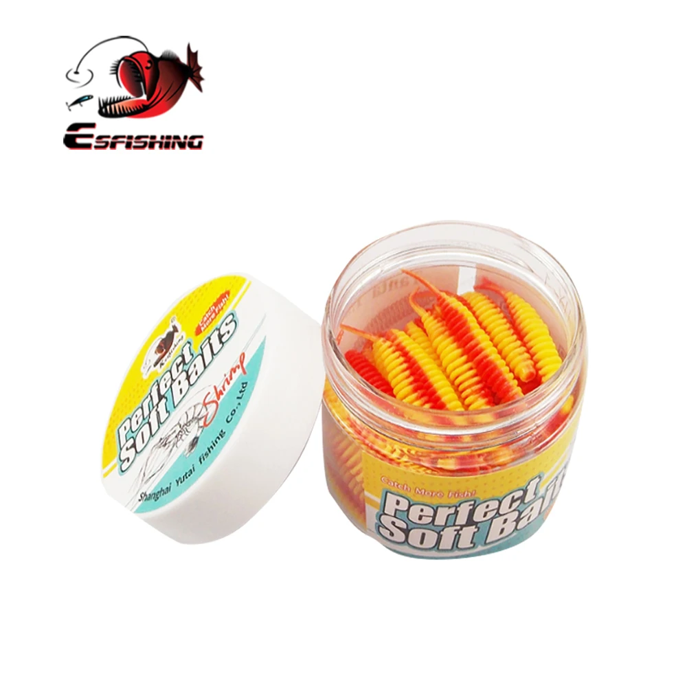 ESFISHING Mini señuelo de gusano de pesca Tanta 38mm 50 Uds Leurre Peche Bass trucha cebos de plástico blando pescado hielo invierno isca artificial