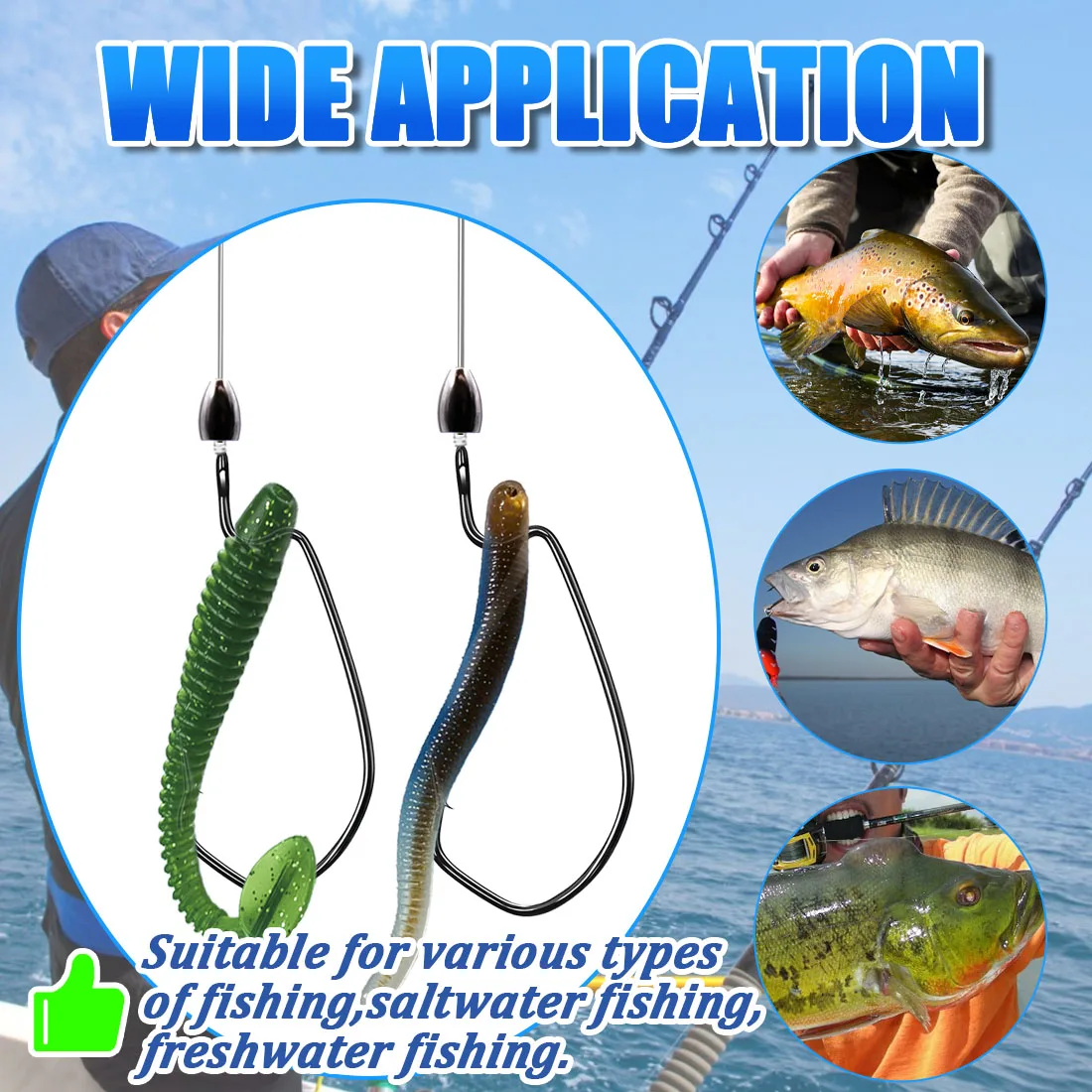 FishTrip EWG-anzuelo de gusano para pesca, anzuelo compensado con curva en V y espacio Extra ancho, anzuelos de aparejo Texas para pesca de lubina, agua dulce y salada - imagen 5