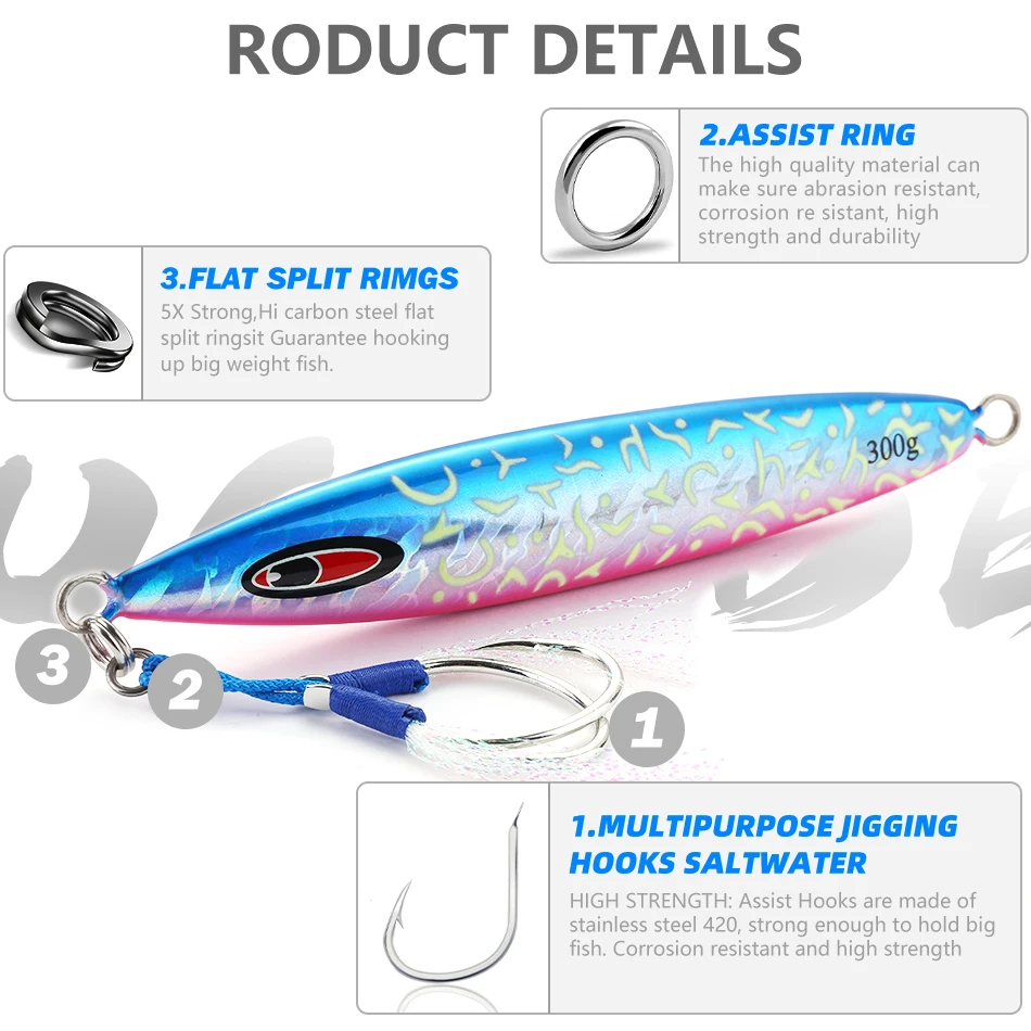 MOOKZZNew Metal Sea Fishing Lure Slow Jigjing Big Weight 200G/250G/300G  Hard Artificial Bionics Bait - imagen 5
