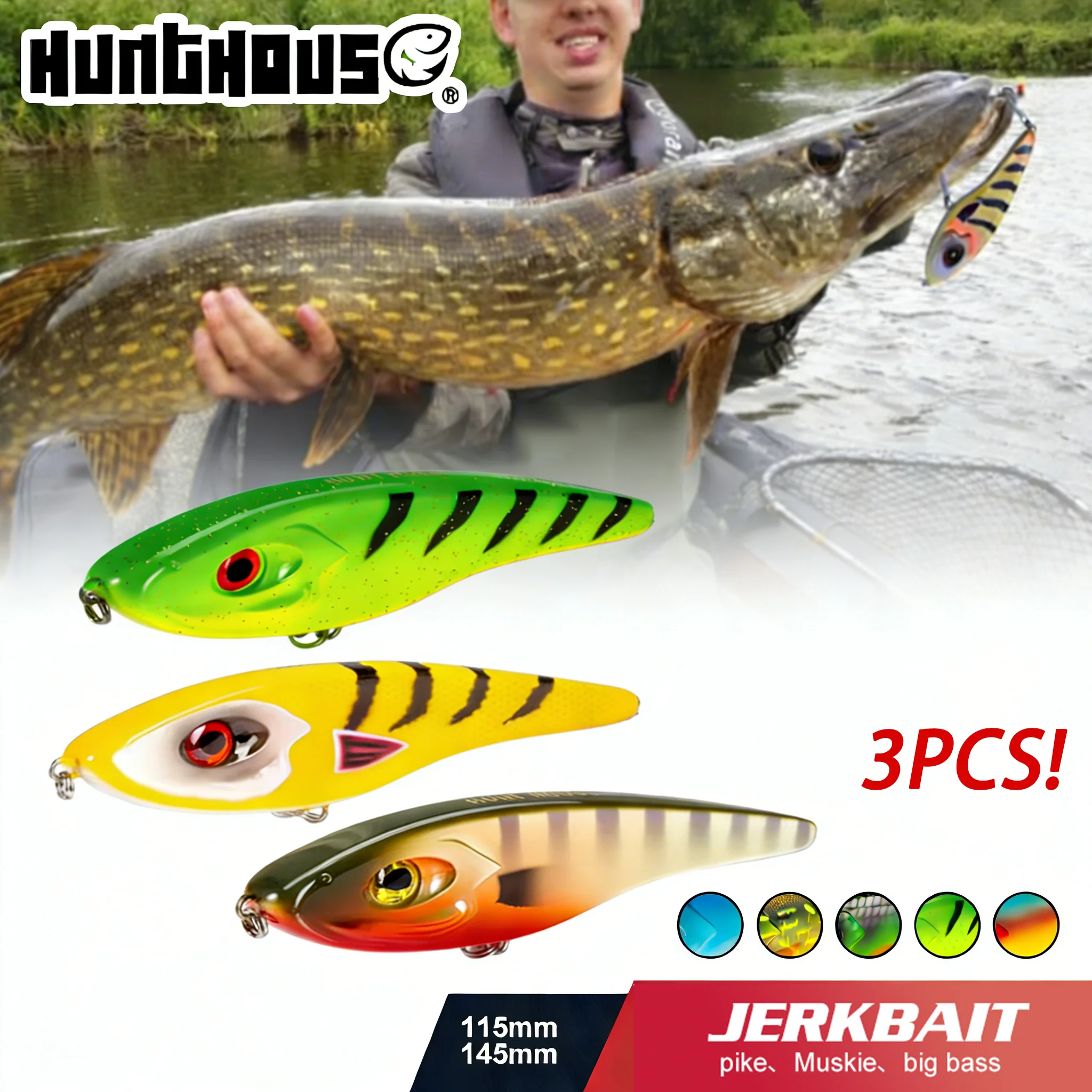 Hunthouse Jerkbait de hundimiento lento para lucio con acción - imagen 5