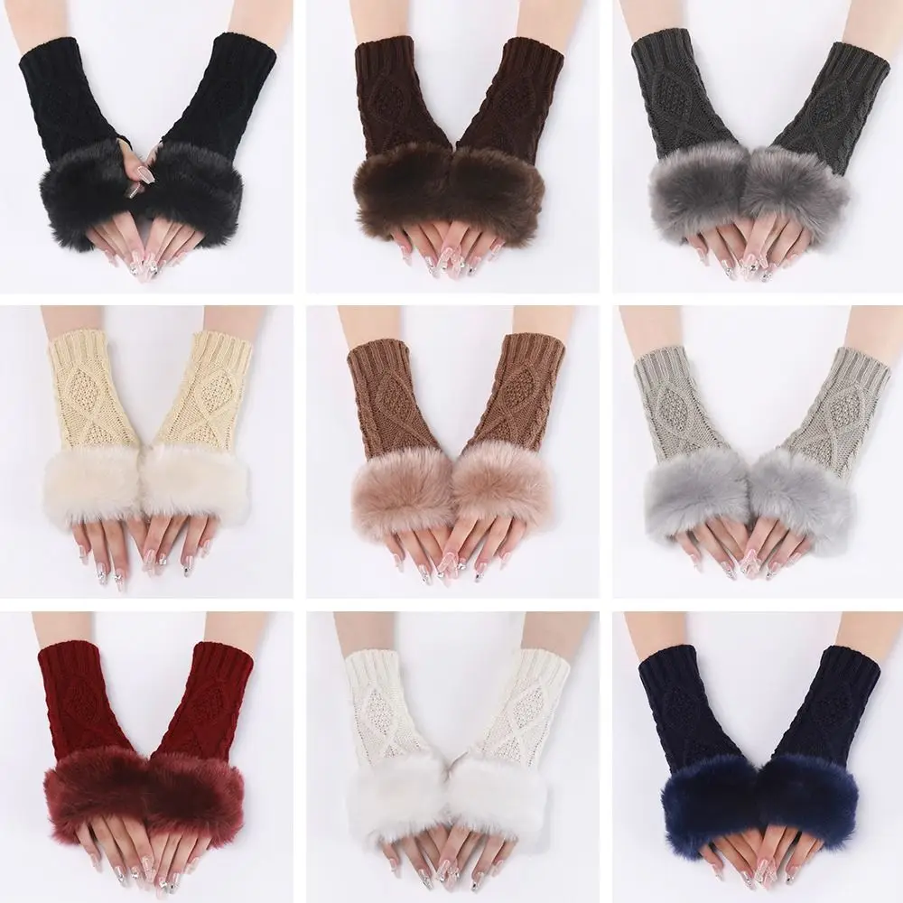 Manoplas elásticas gruesas y cálidas sin dedos, guantes giratorios para mujer, guantes sin dedos, guantes largos de punto, manopla larga - imagen 2