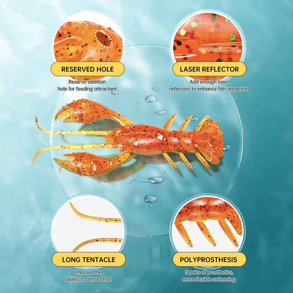 SOLOKING 10 unids/lote señuelo suave para pesca de lubina 4,5g 76mm cebo de cangrejo cebo de gusano suave Kit de señuelo insecto - imagen 5