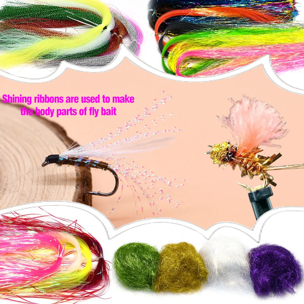 MNFT-Kit de Material para atar moscas para principiantes, hilo de piel de plumas, ganchos de línea de destello de cristal, materiales para atar moscas, Kits de inicio - imagen 5