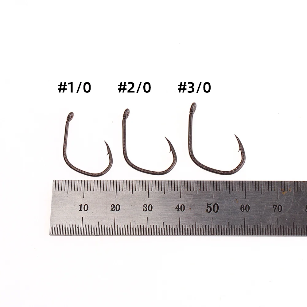 Wifreo 20 piezas 1/0 2/0 3/0 anzuelo loco de alta resistencia negro mate manivela de acero alto en carbono anzuelo de gusano lubina aparejos de pesca dorados - imagen 4