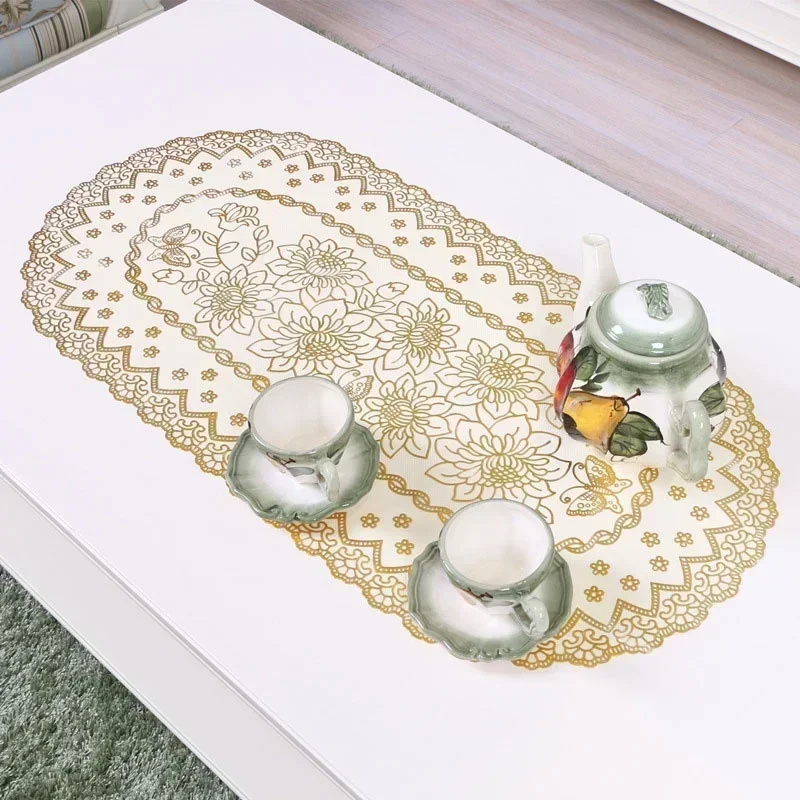 Mantel ovalado bordado de encaje Vintage para fiesta de boda, tapetes de mesa de té para el hogar, decoración de cocina, mantel de PVC impermeable - imagen 4