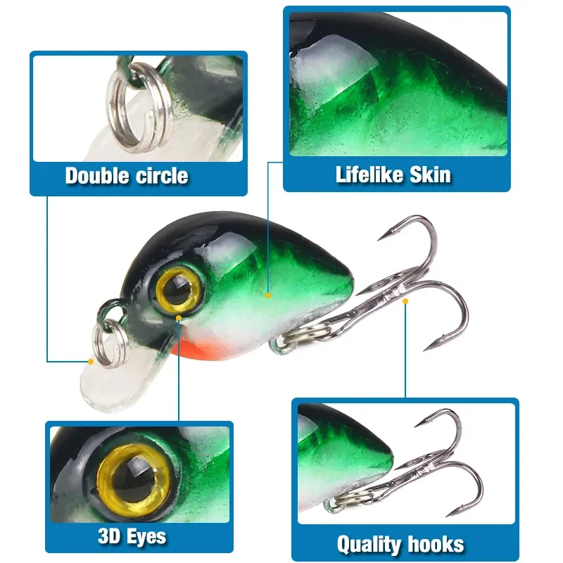 5 piezas 3Cm 1,6G invierno Crankbait Wobbler hundimiento pesca Crankbaits Vib señuelo hielo duro señuelo Mini Wobblers Crankbait señuelo de pesca de mar - imagen 3