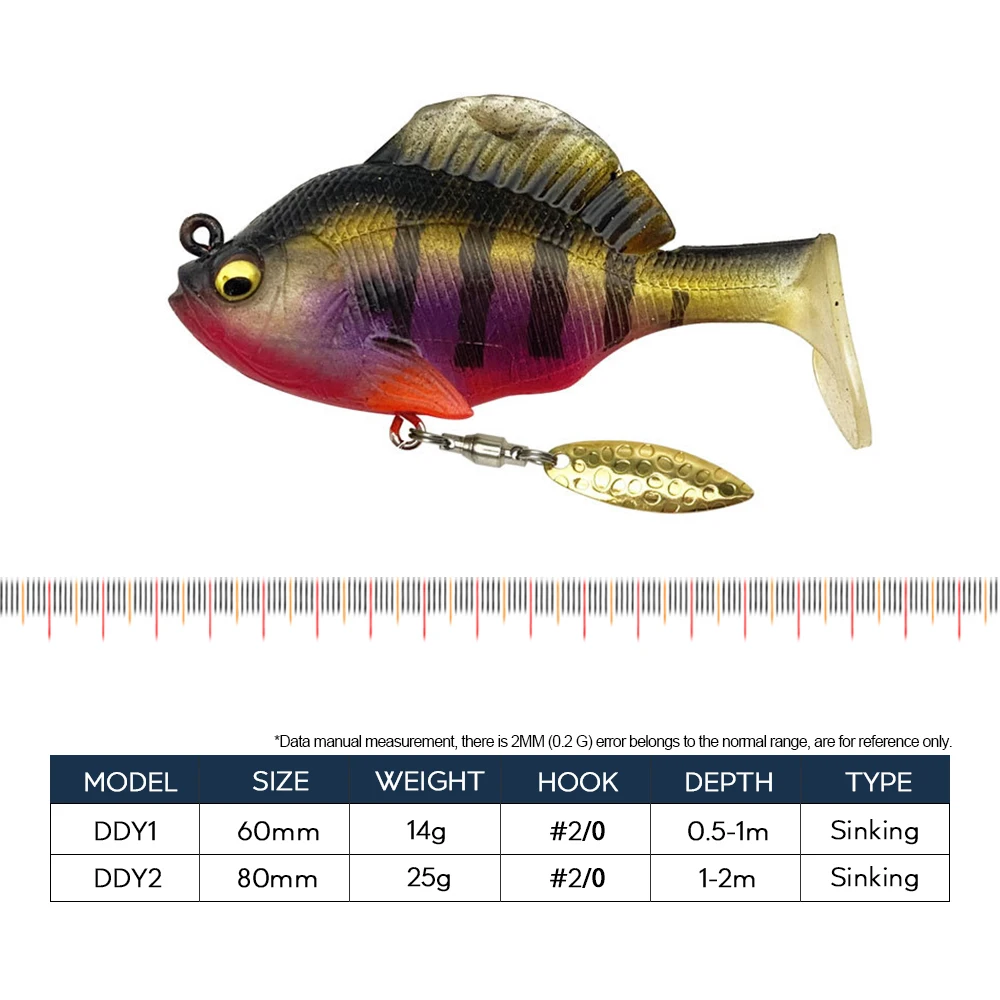 Señuelos de pesca Hanlin de cola en T, 6cm/14g, 8cm/25g, cebo suave, Swimbaits Bluegill, lentejuelas giratorias de 360 grados, hundimiento, aparejos de lubina - imagen 2