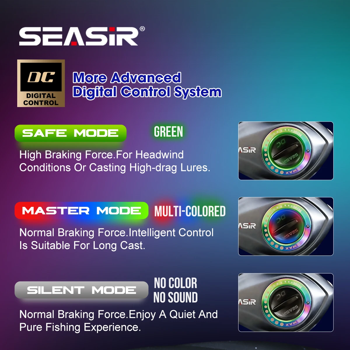 Seasir Rexcast DC Carrete Baitcasting Long Cast Control Digital 3 Modos