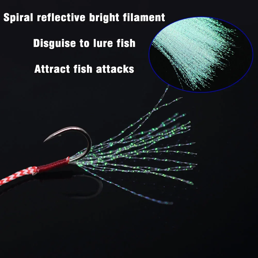 MNFT 5Pcs Assist Hooks Iron Plate Barbed Cast Jigging Hook Saltwater Fishing Hook With Feather Sea Bass Fishing Lure Hooks - imagen 5