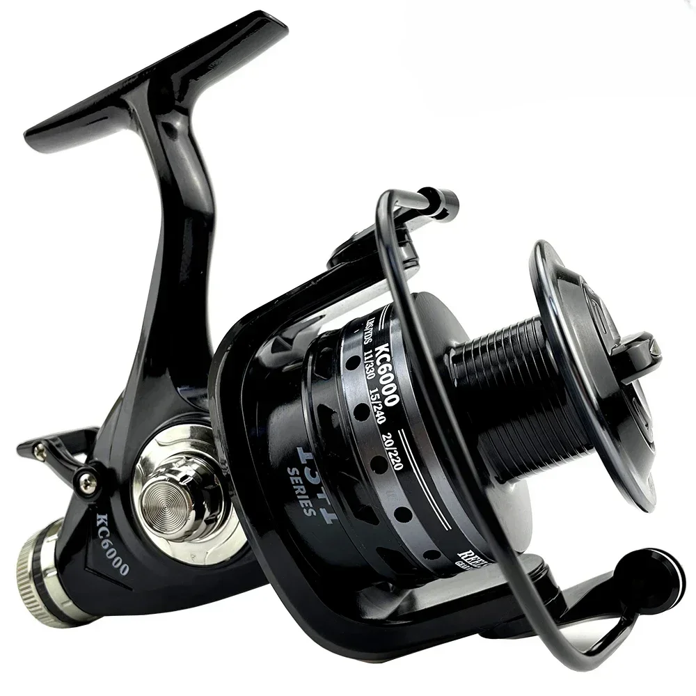 Carrete de pesca giratorio con freno delantero y trasero, bobina de Metal, arrastre máximo de 10Kg, 5,2: 1, alta velocidad con línea, aparejos de pesca serie 3000-6000 - imagen 4