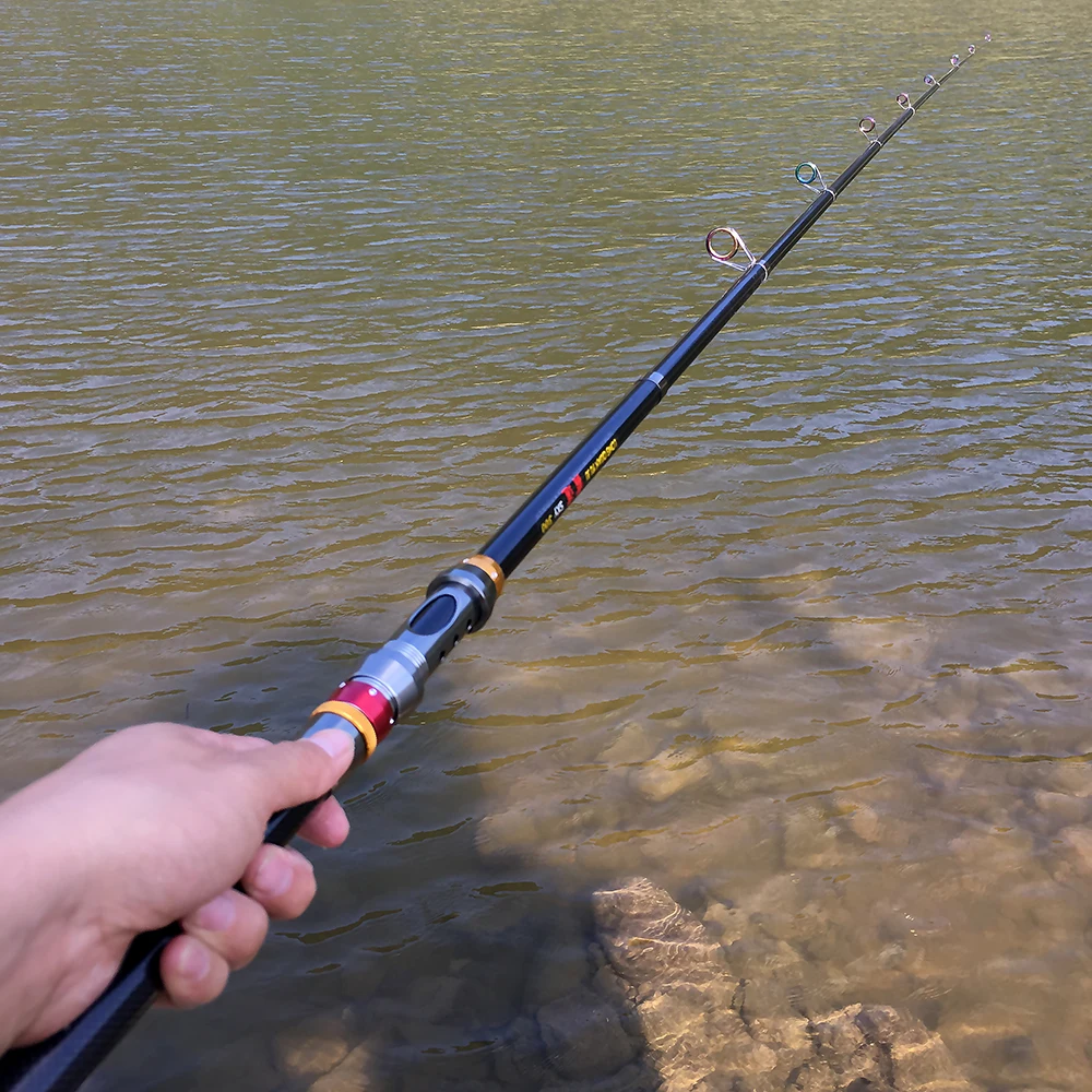 Cañas de pescar giratorias, accesorio telescópico de carbono para mar, ultraligero, señuelo de viaje, asiento de carrete de Metal, poste duradero, 1,8-3,6 M - imagen 5