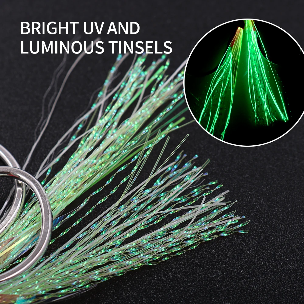 JIGGING PRO 1/0 2/0 3/0 4/0 anzuelos de doble asistencia de alta resistencia núcleo de alambre de acero anzuelos de Jigging aparejos de pesca luminosos de agua salada - imagen 4