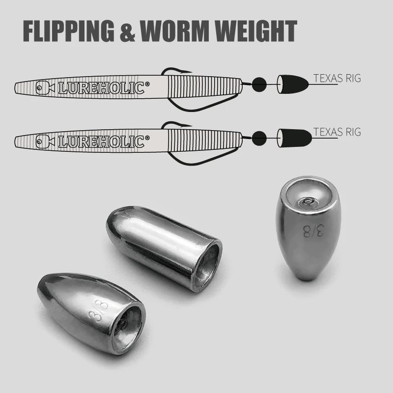 Lureholic Texas-plombos de tungsteno, gusano volteador, 1/16-2 OZ, pesas de bala, columnar, 3,5-56g, accesorios de Señuelos de Pesca de lubina - imagen 2