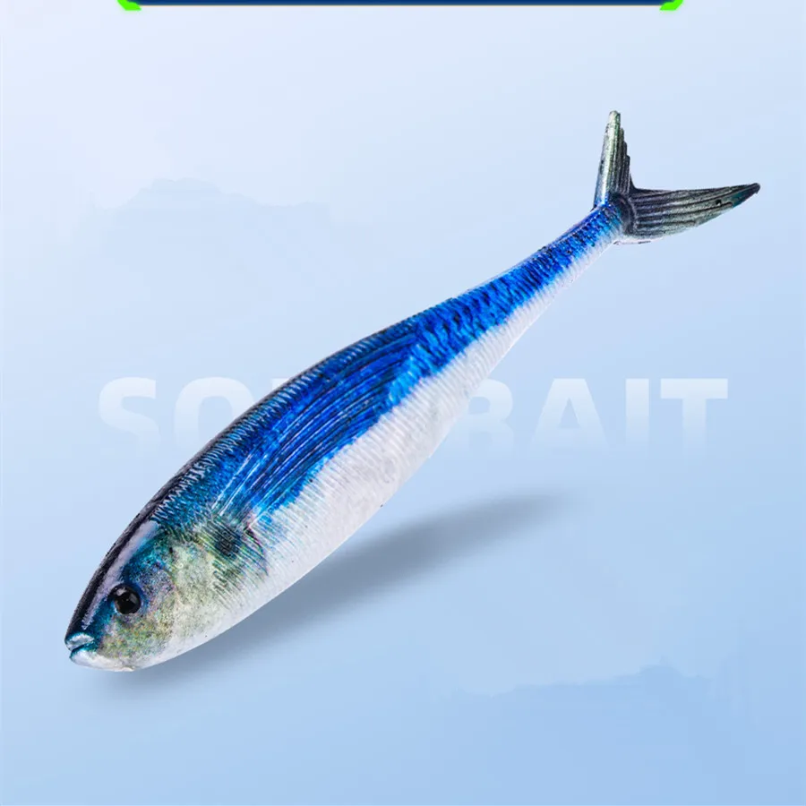 Señuelo de pesca caballa cebo blando 12,5 cm 16 cm impresión 3D pez azul PVC señuelos artificiales tijera cola lote 2 piezas venta - imagen 5