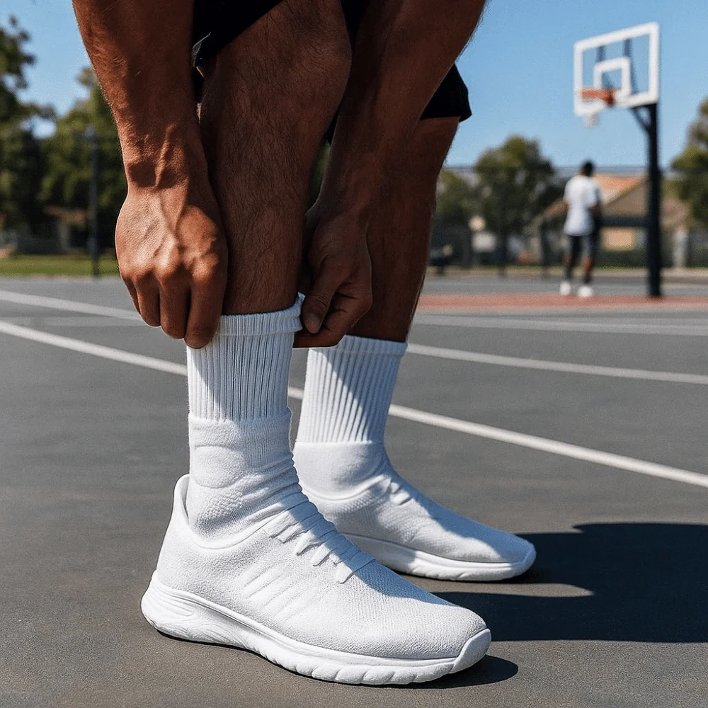 6 pares de calcetines de baloncesto blancos y negros, parte inferior transpirable de toalla, calcetines de compresión, calcetines atléticos antideslizantes resistentes al desgaste - imagen 2