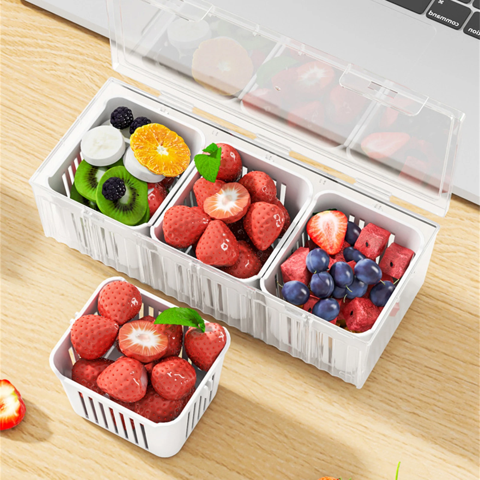 Crisper para acampar con tapa, caja sellada de drenaje dividida portátil de gran capacidad para condimentos de frutas y verduras, herramientas para barbacoa y Picnic - imagen 4