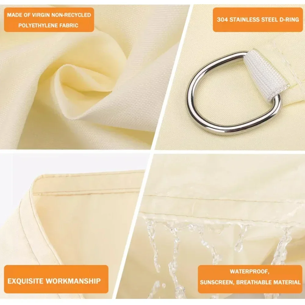 Vela de sombra de sol impermeable, dosel cuadrado rectangular triangular para jardín, bloque UV, tela para sombra de piscina, refugio solar, tiendas de campaña y senderismo - imagen 5