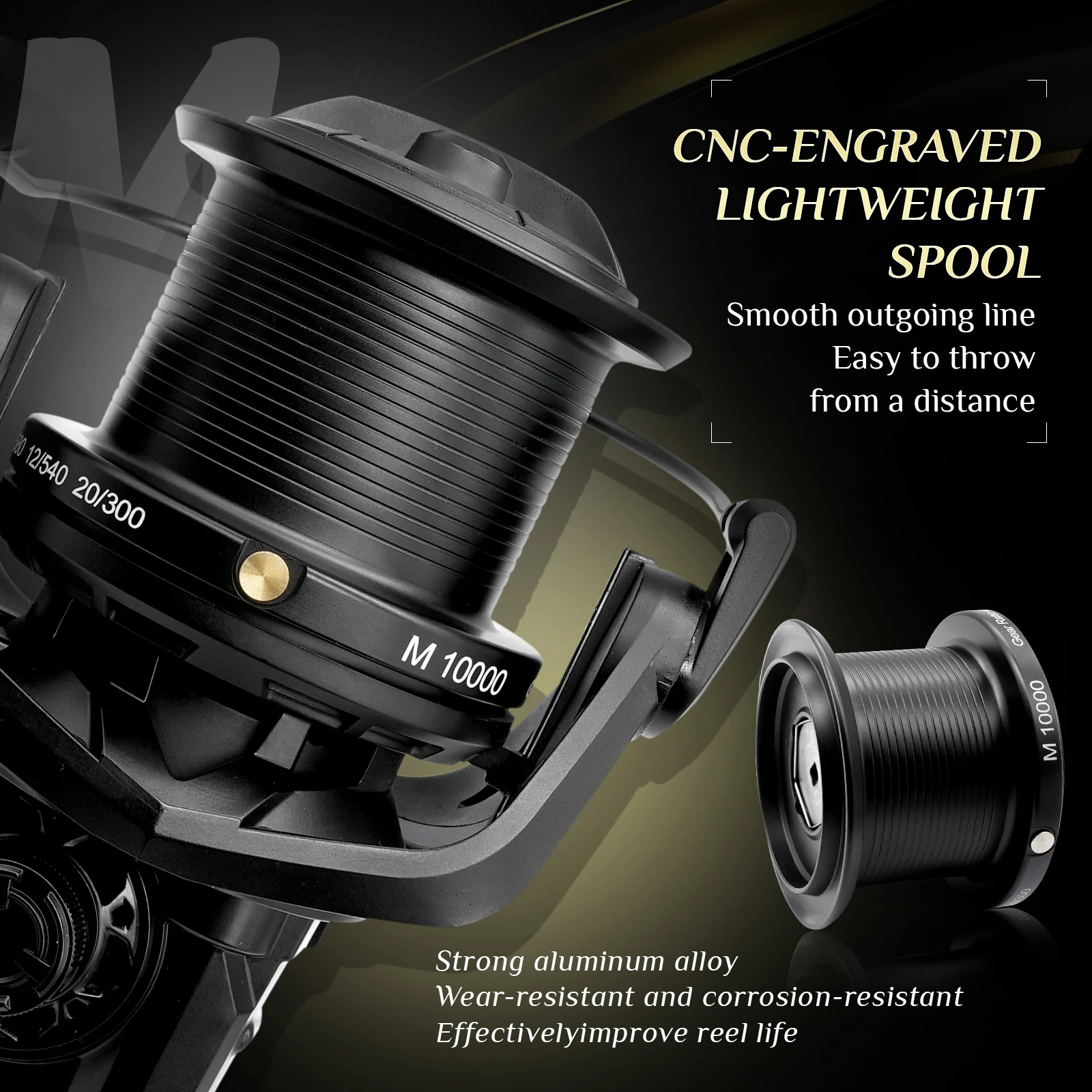 Carrete de carpa ROOBLINOS M negro de agua dulce 8000-14000 4,8:1 relación de engranaje carrete de pesca carrete giratorio de Metal - imagen 3