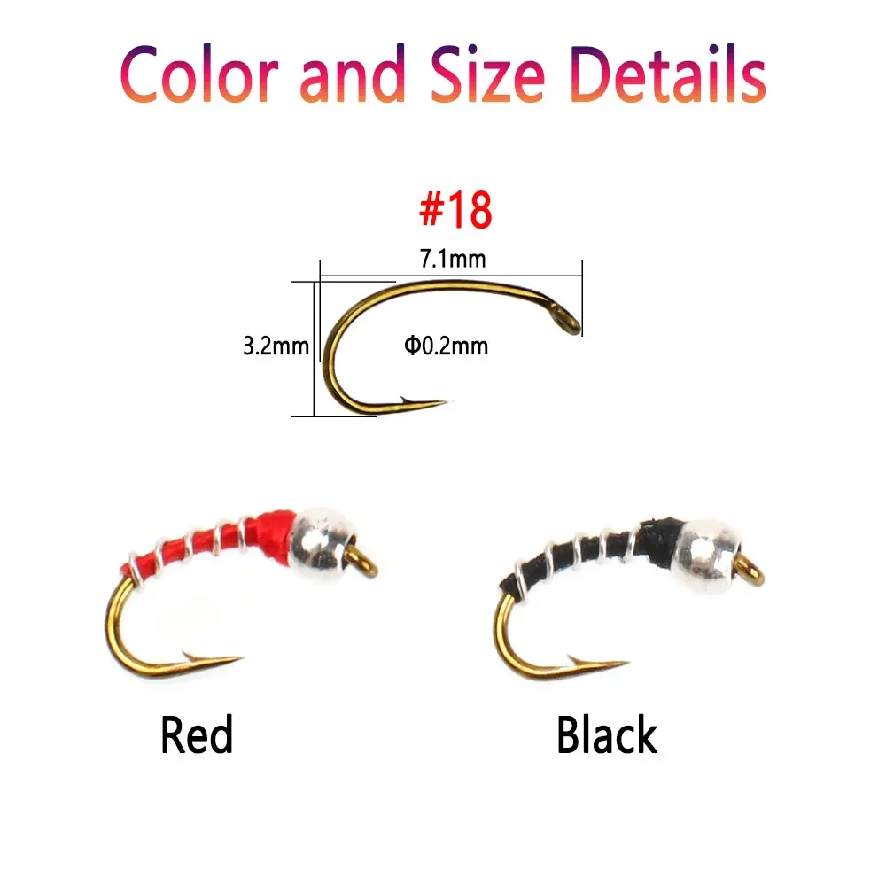 Bimoo-Cabeza de cuentas de latón para pesca, cebos artificiales de cebra, mosca Midge, gusanos de Pupa, para trucha, perca, 6 piezas, n. ° 18 - imagen 3