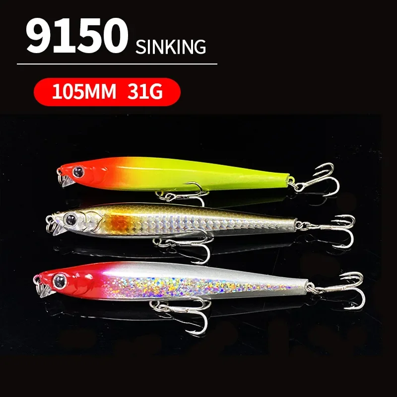 105mm 31g de fundición larga agua salada hundimiento Minnow Señuelos de Pesca monstruo tiro cebo Artificial mar Trolling Swimbait aparejos de pesca - imagen 5